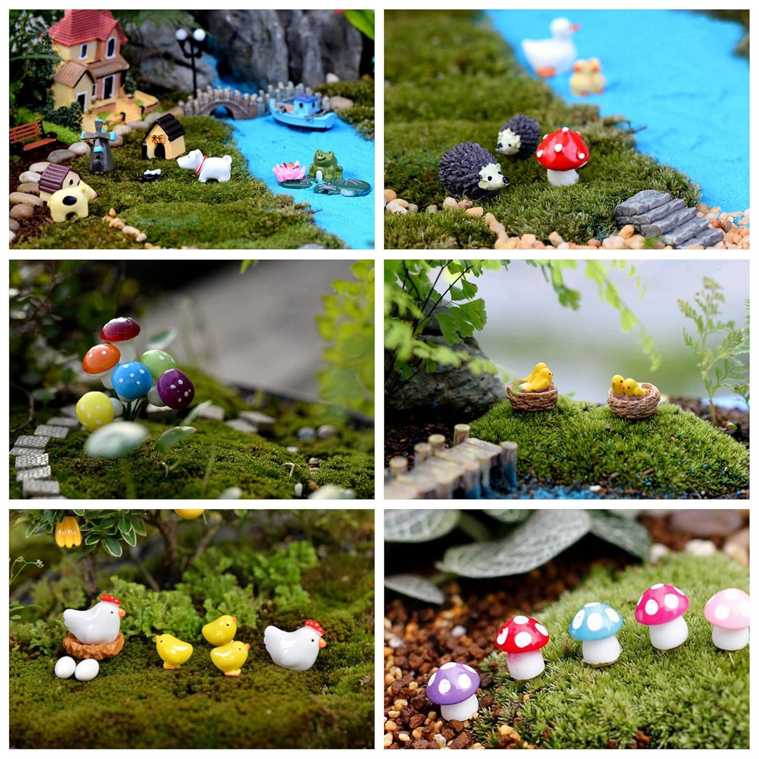 132pcs Fairy Garden Accessories Kit Miniature Animals,Tree,Fence,House Figurines Ornament Statue Craft for DIY Garden Micro Landscape Bonsai Dollhouse Decoration