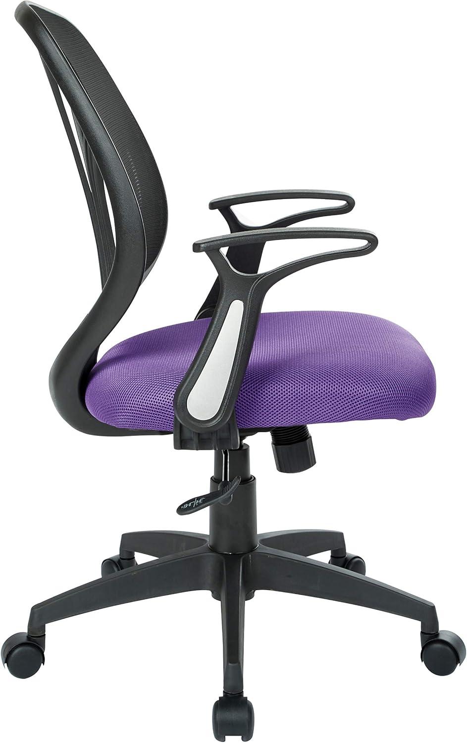 Office Star Products Screen Back Chair with Purple Mesh, Flip Arms, and Silver Accents