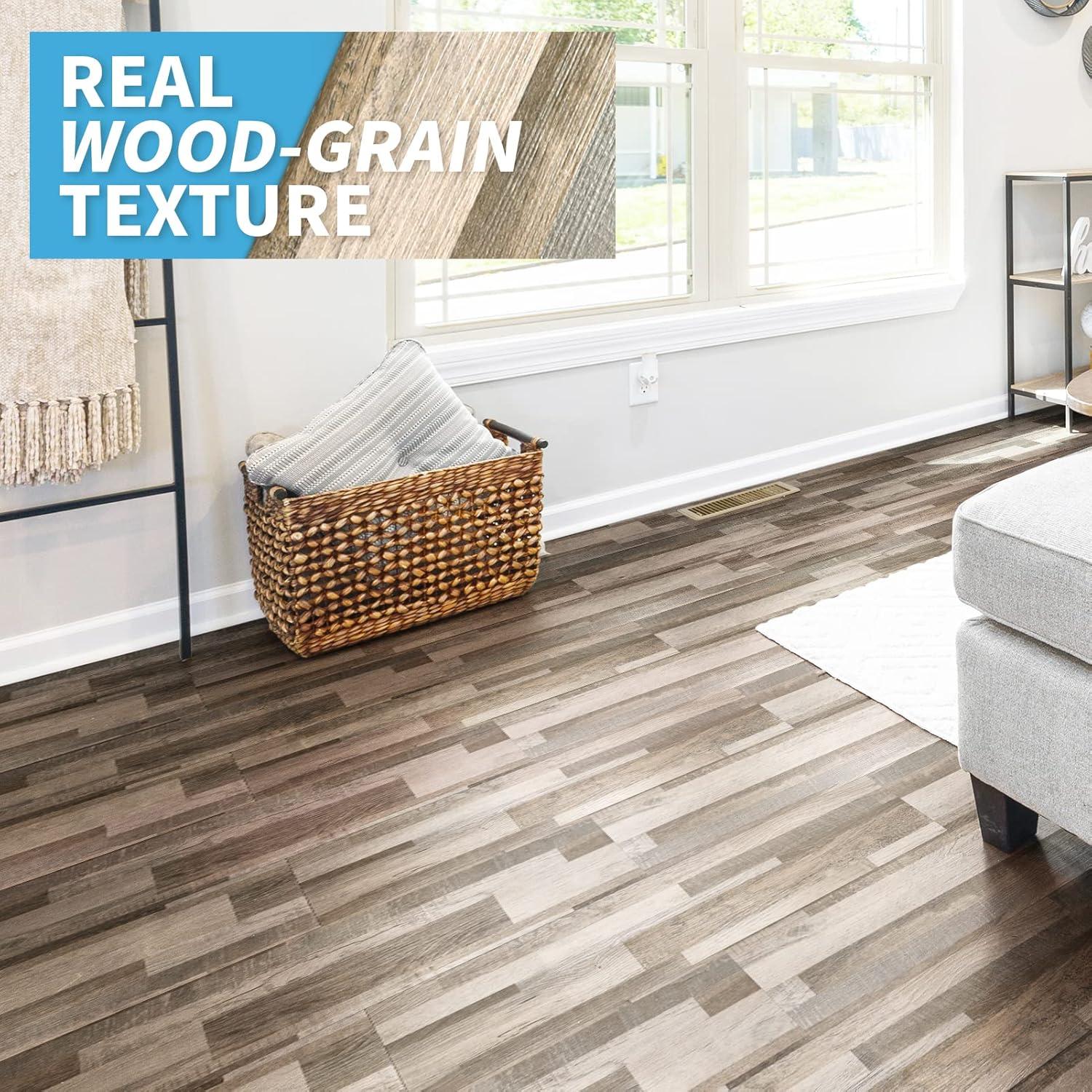 Art3d 36-Pack 54 Sq.ft Peel and Stick Floor Tiles Vinyl Plank Flooring Wood Look, Adhesive and Waterproof Tile Sticker for Bedroom, Living Room, Kitchen, RV in Aged Wood