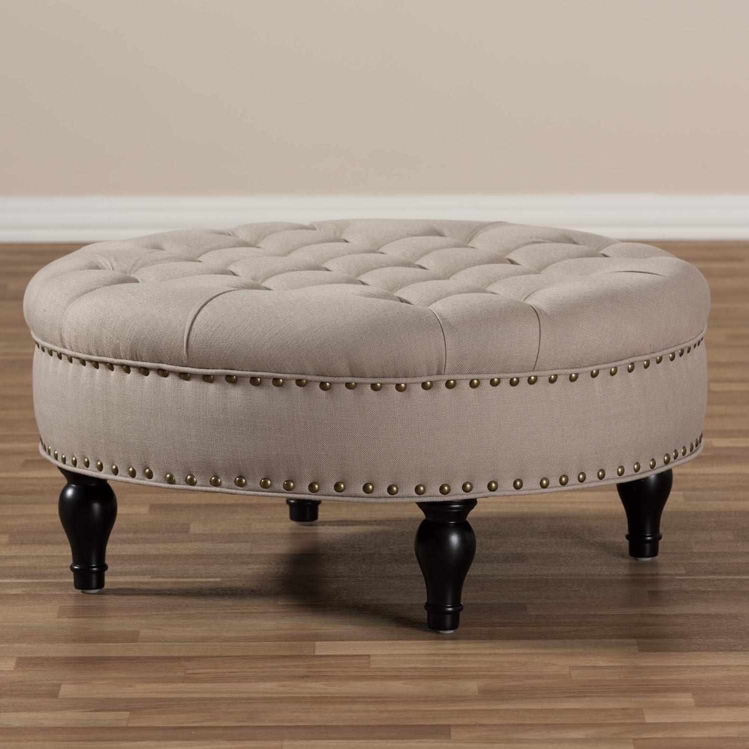 Baxton Studio Palfrey Beige Linen Modern Tufted Ottoman