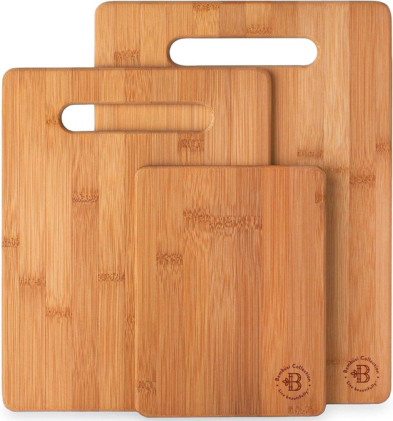 Bamboo Cutting Boards for Kitchen [Set of 3] Wood Cutting Board for Chopping Meat, Vegetables, Fruits, Cheese, Knife Friendly Serving Tray with Handles