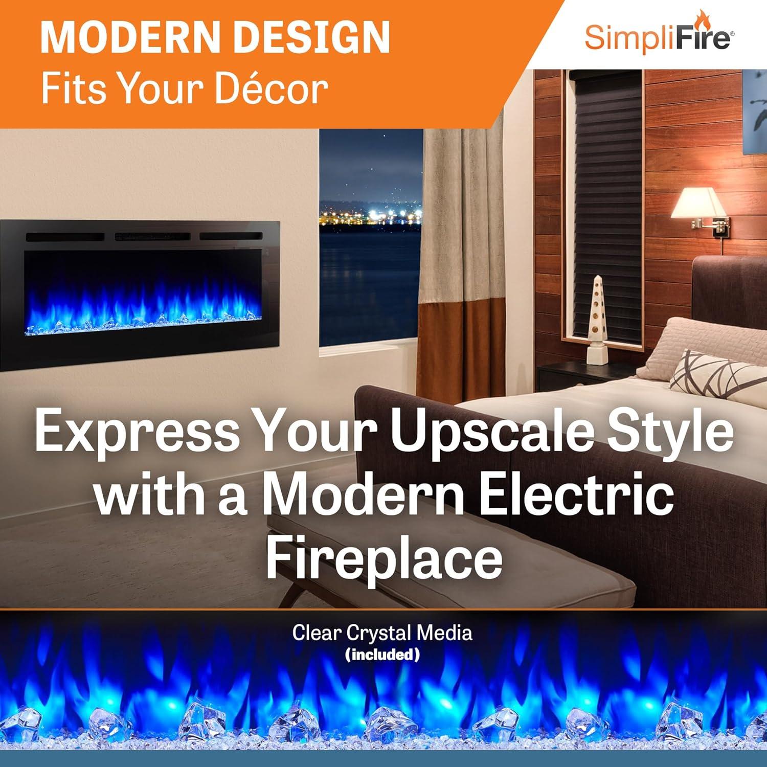 Sleek 60" Black Electric Fireplace with Colorful Ember Bed Lighting