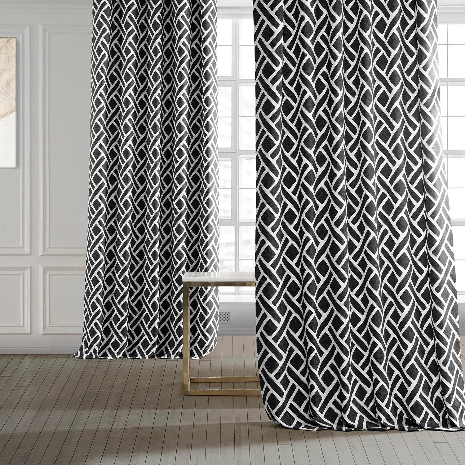 Black Geometric Cotton Room Darkening Curtains 50" x 84"