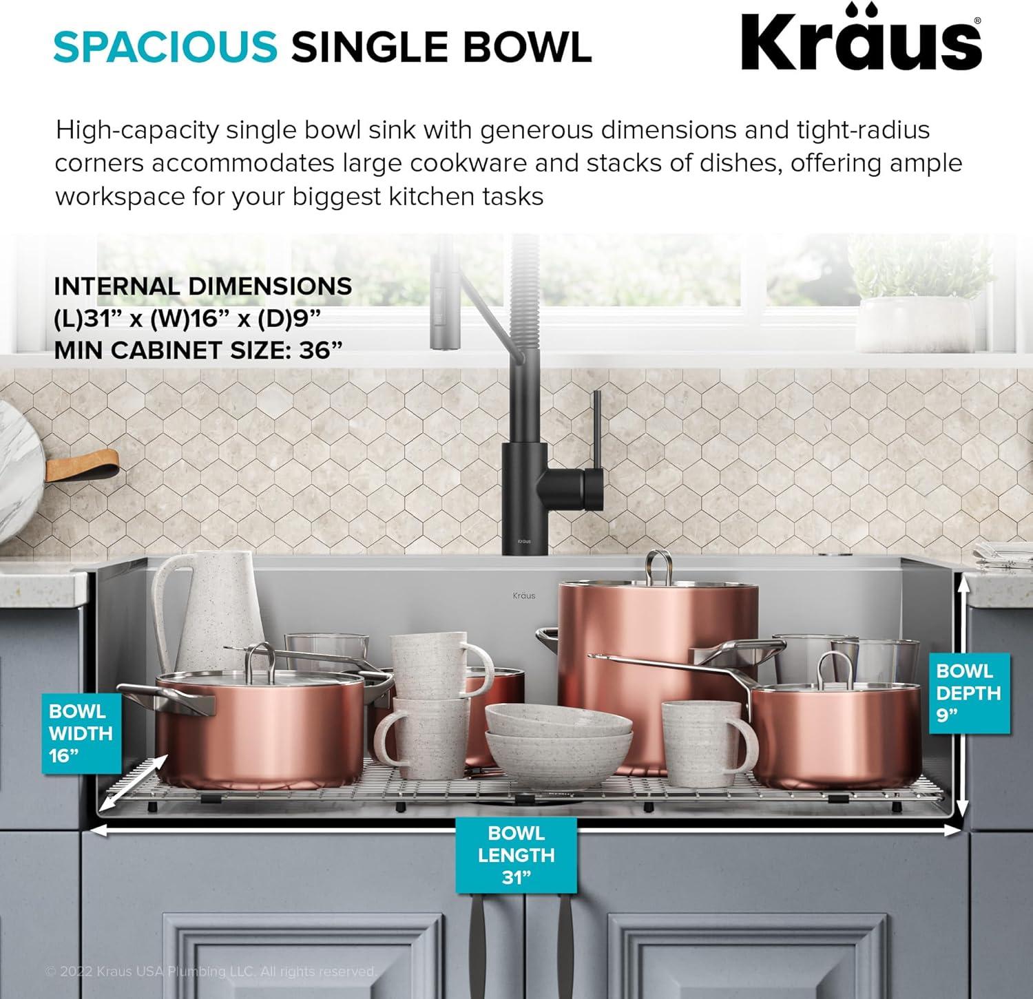 KRAUS Kore Drop-In Workstation 16 Gauge Stainless Steel Single Bowl Kitchen Sink with Accessories