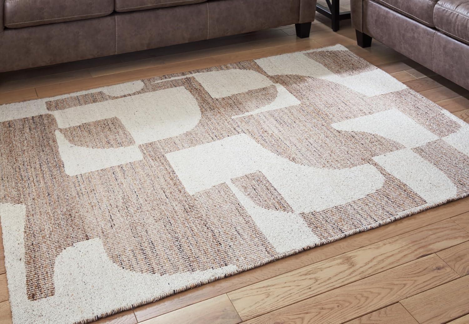 Handmade Abstract Beige and Light Brown Cotton 5' x 7' Rug