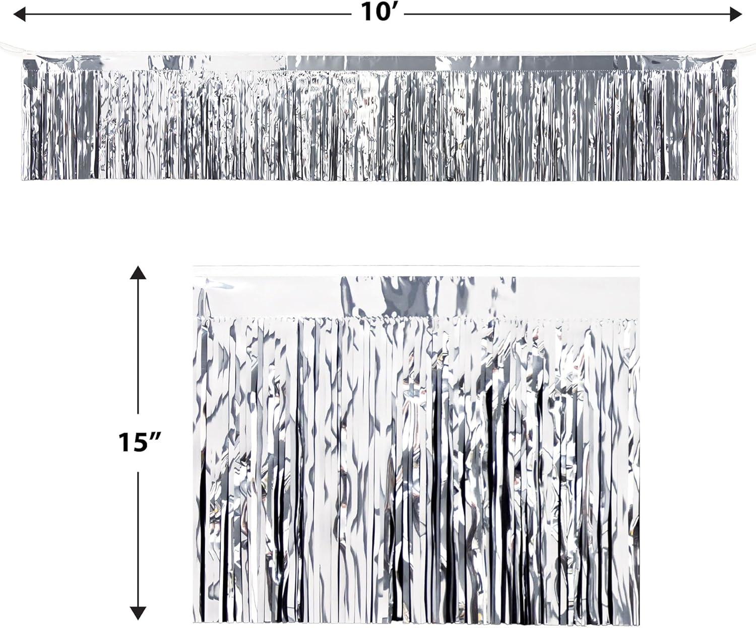Silver Metallic Fringe Party Drape, 15" x 10'