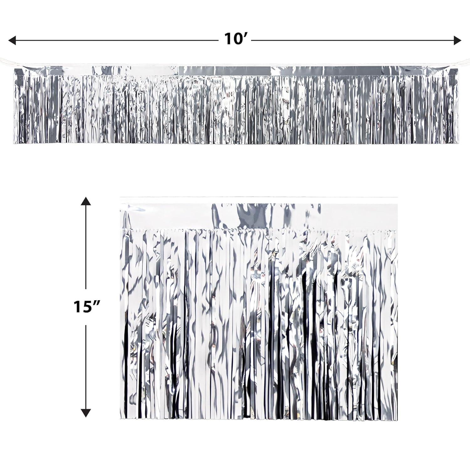 Silver Metallic Fringe Party Drape, 15" x 10'