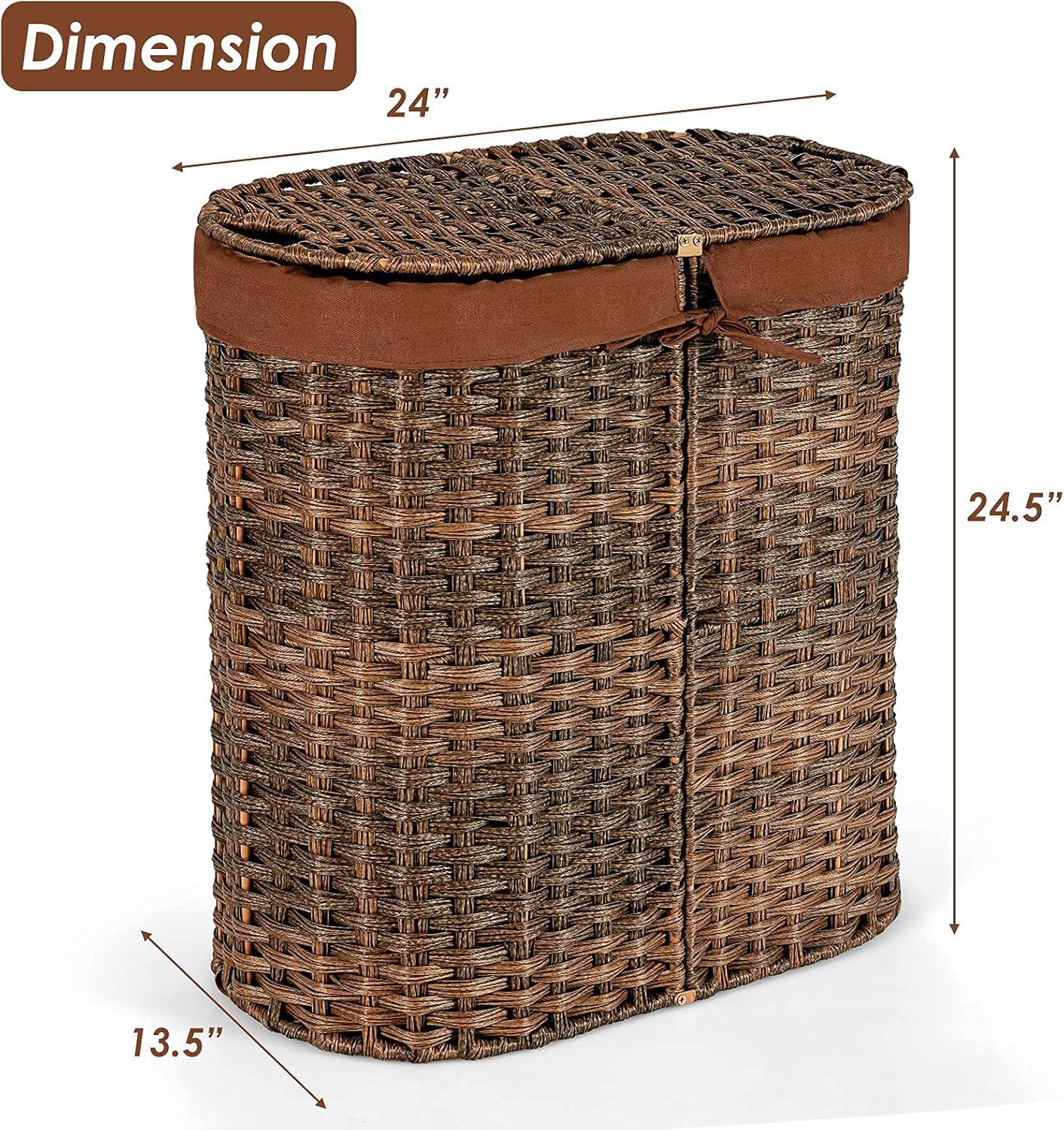 Brown Wicker Laundry Hamper with Lid and Liner Bags