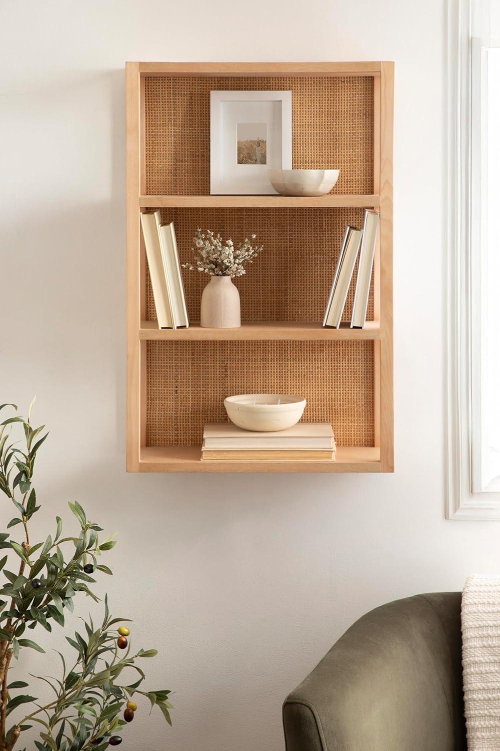 Kate & Laurel All Things Decor 30" Ori Rattan/Wood Wall Shelf Natural