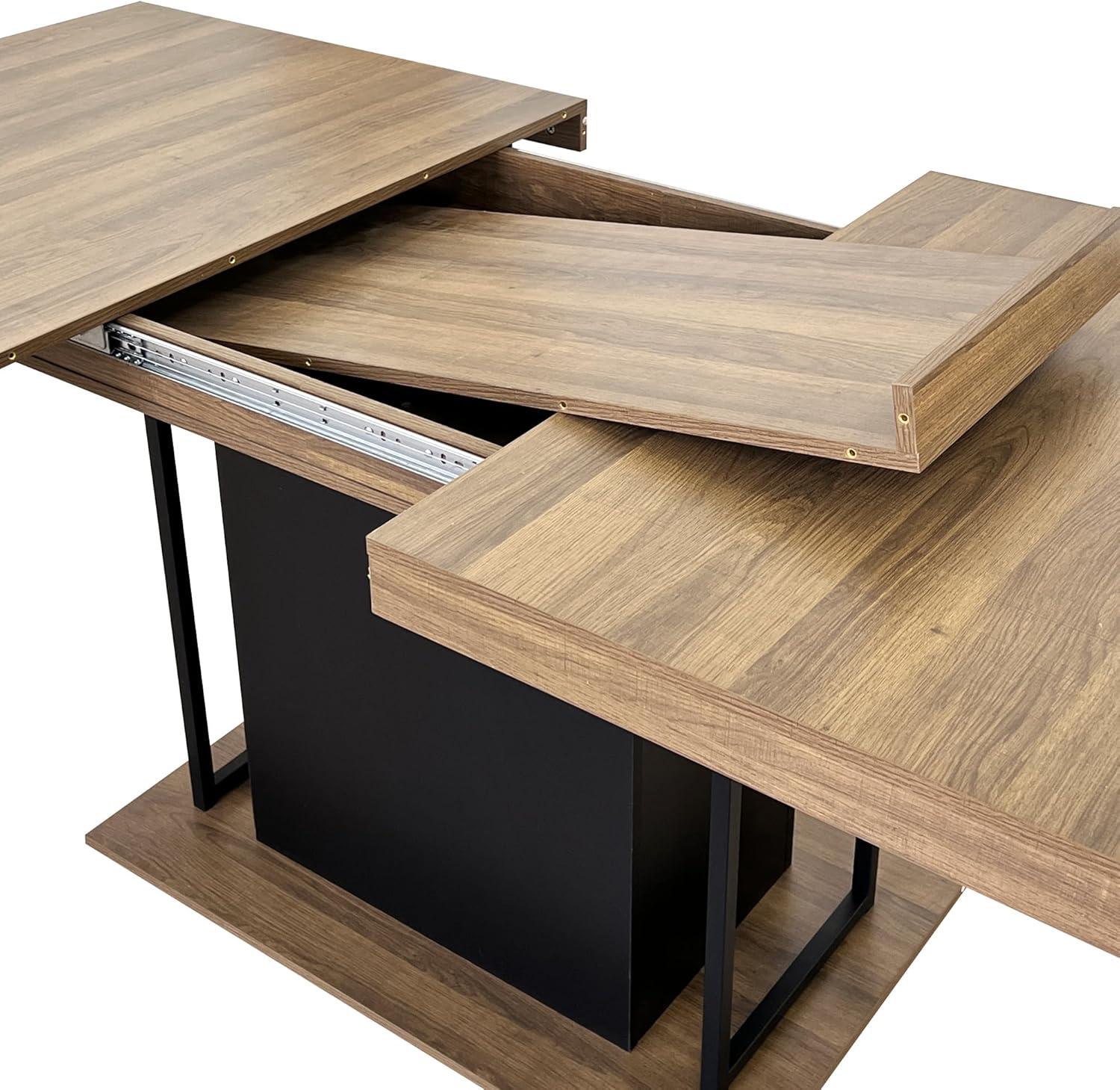 106.3" Wood Expandable Dining Table for 8-12 Person, Modern Extendable Dining Room Table Large Rectangle Dining Table with Leaf Extension Pedestal Dining Table for Dining Room Kitchen Dark Oak