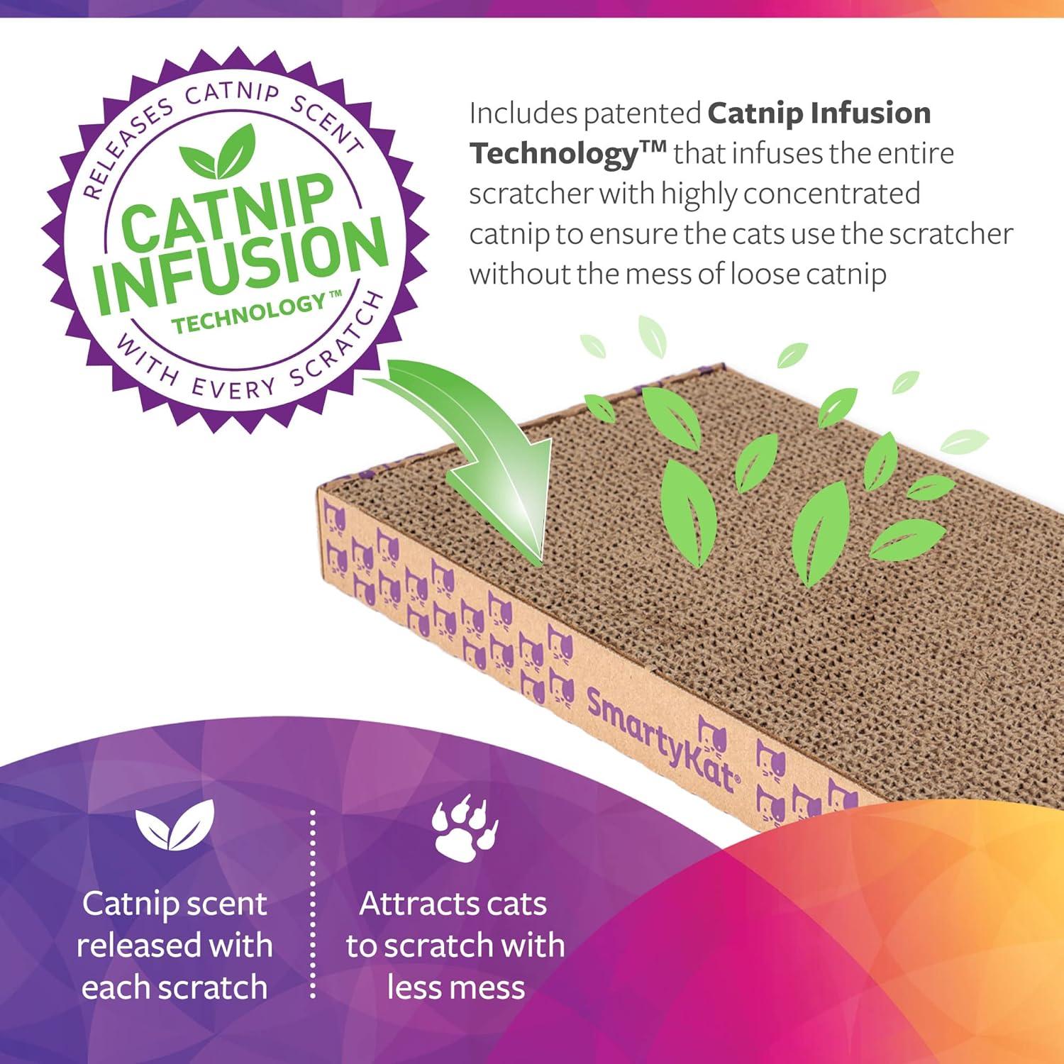 SmartyKat Super Scratcher & Scroll, Wide Corrugated Cat Scratcher for Indoor Cat & Kittens, Catnip Infusion Technology, Recycled Material, Brown
