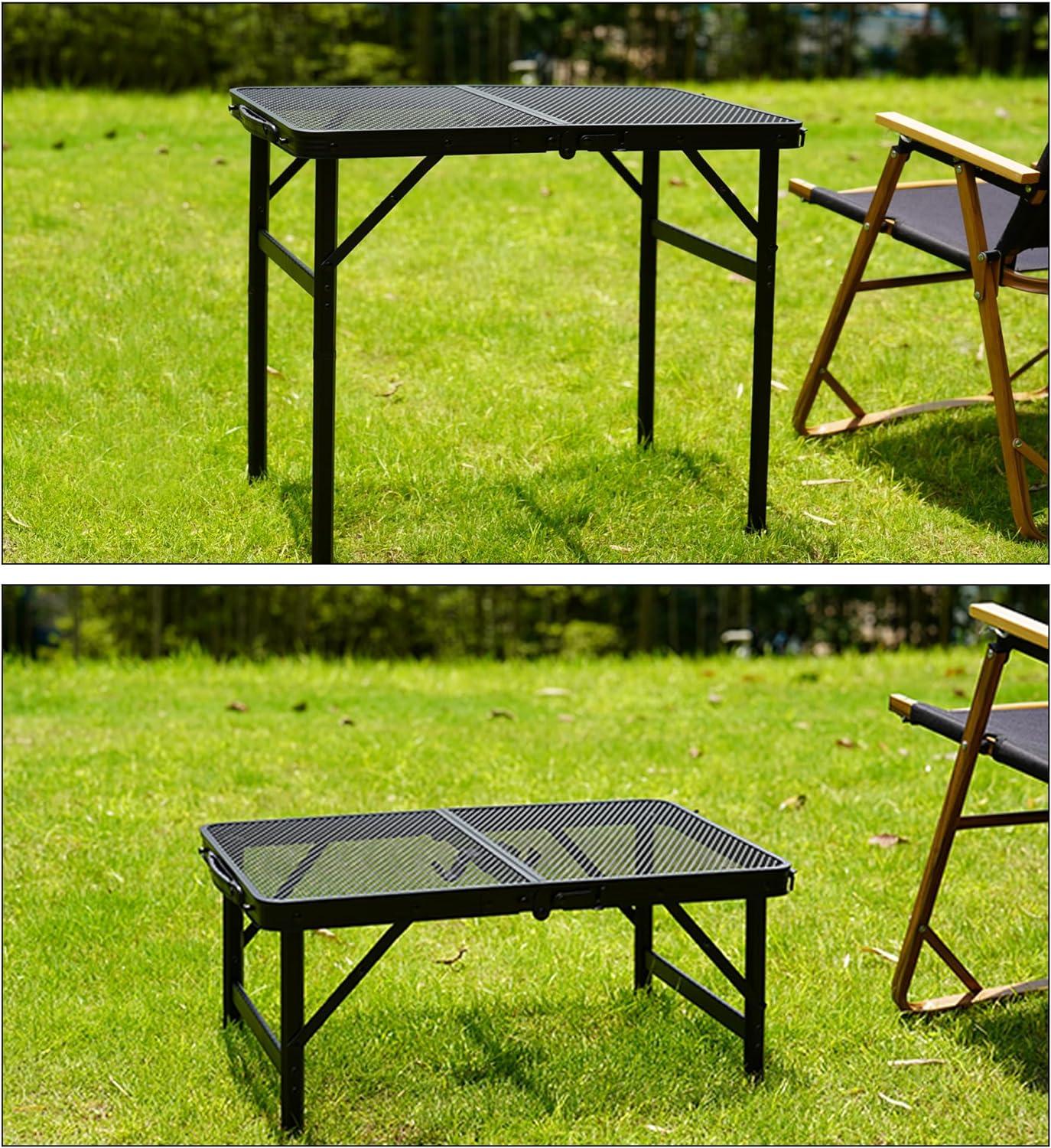 Black Aluminum Folding Camping Grill Table with Adjustable Height