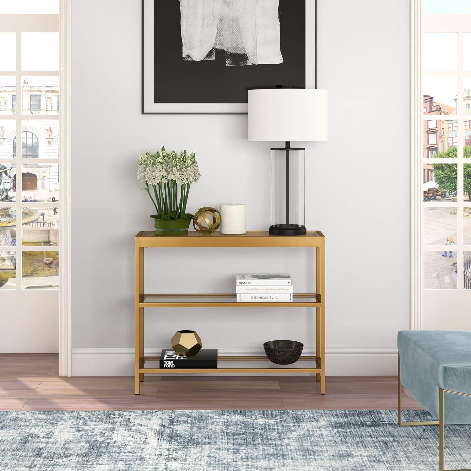 Evelyn&Zoe Alexis 36" Wide Rectangular Console Table, Brass