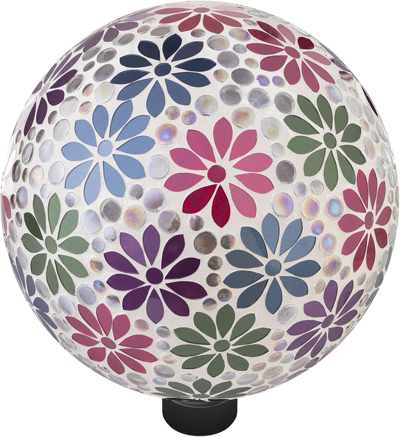 Alpine Corporation 10" Glass Mosaic Floral Gazing Globe, Multicolor