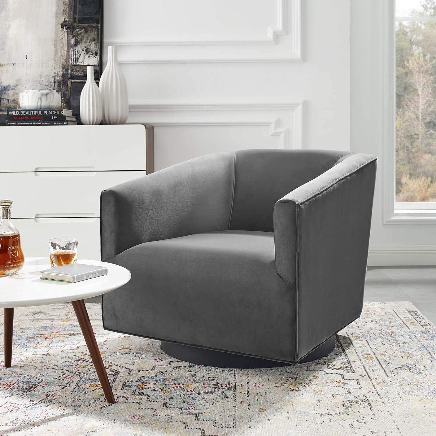 Elegant Gray Velvet Swivel Accent Chair with Metal Base