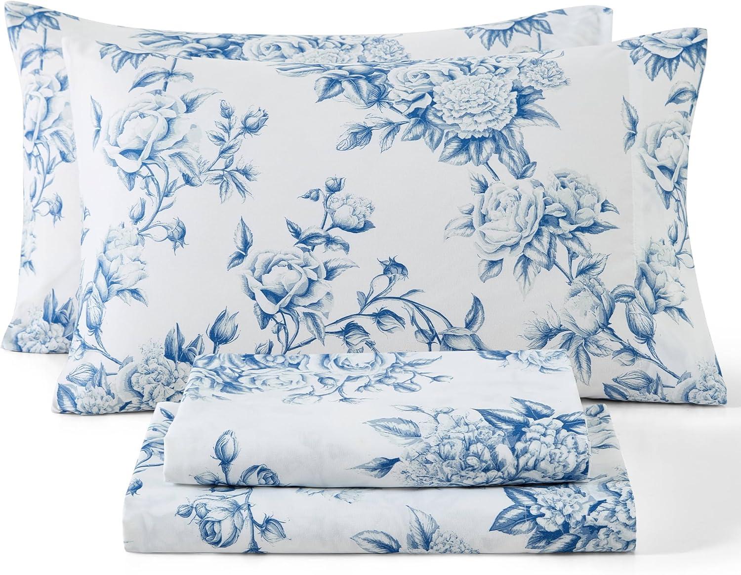 HLC.ME HLC.ME Rose Toile Floral Bed Sheets - Wrinkle Resistant & Ultra Soft - Fits Mattresses up to 15 Inches Deep (Sage Green)