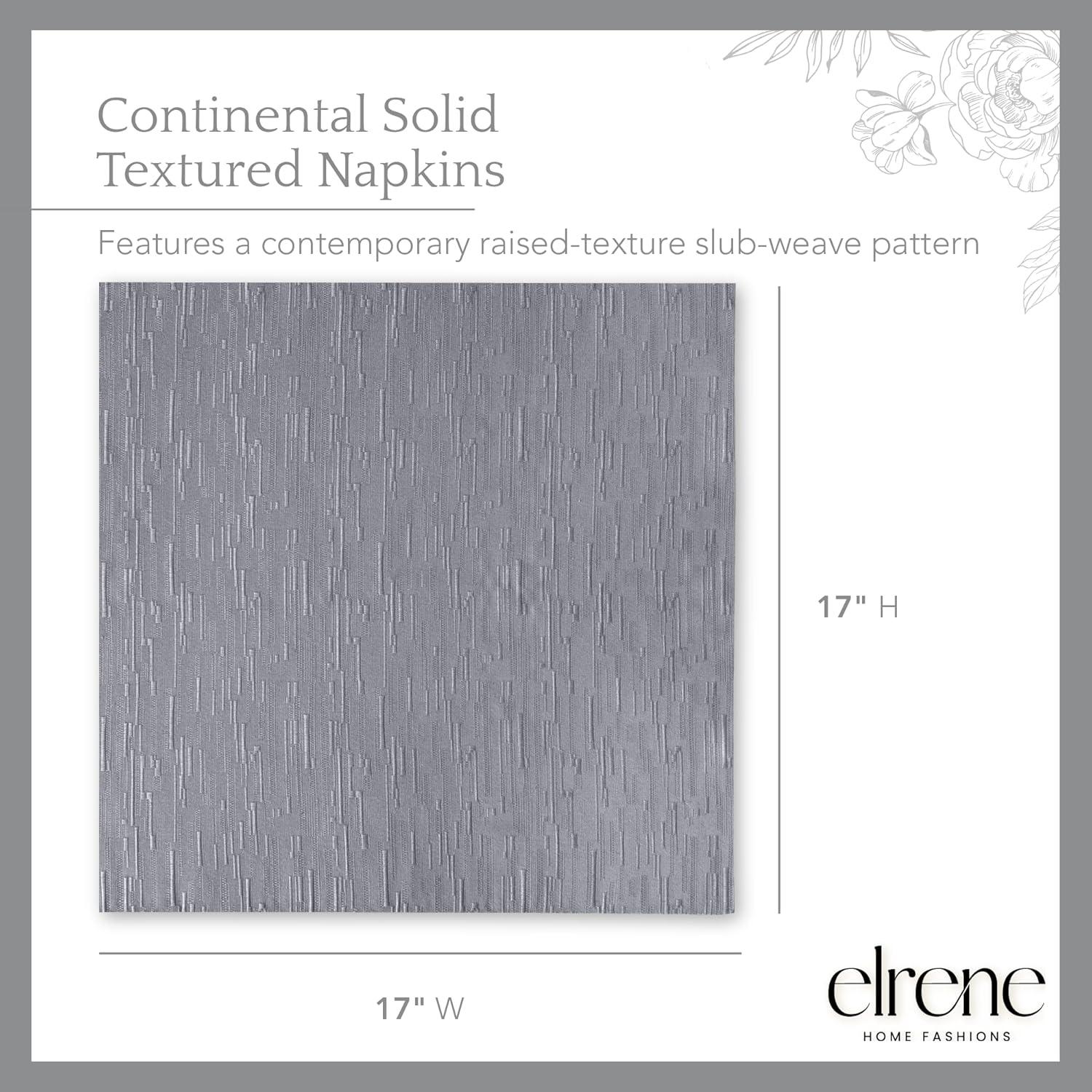 Continental Solid Texture Water and Stain Resistant Napkins, Set of 4 - 17" x 17" - Gray - Elrene Home Fashions