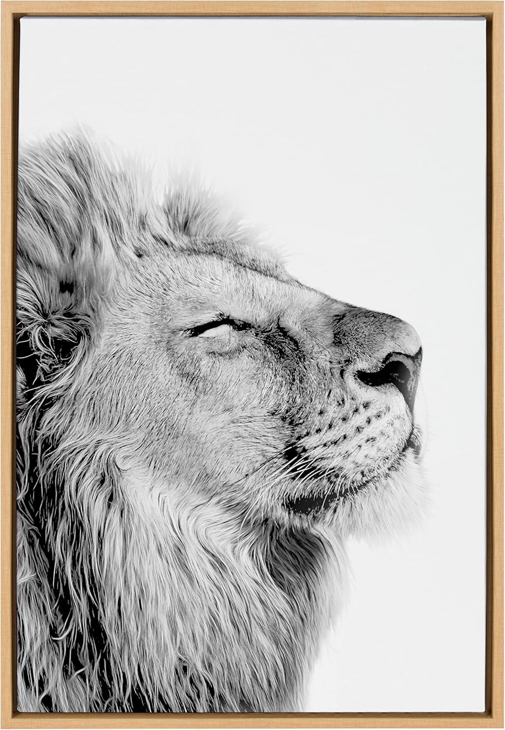 Kate and Laurel Sylvie Lion Self Actualizing Framed Canvas by Amy Peterson Art Studio, 23x33, Natural