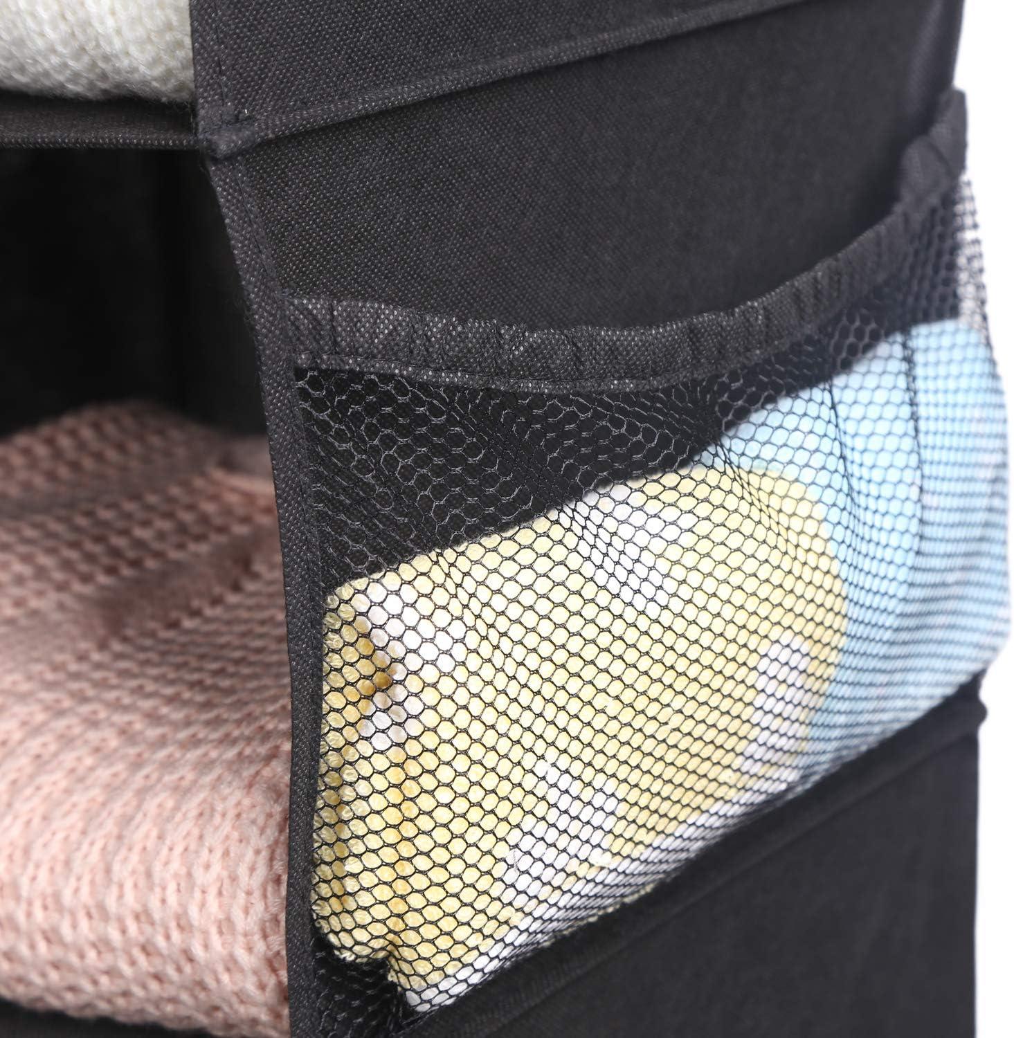 MAX Houser 4-Shelf Hanging Closet Organizer, Space Saver, Cloth Hanging Shelves with 2 Side Pockets, Foldable (Black)