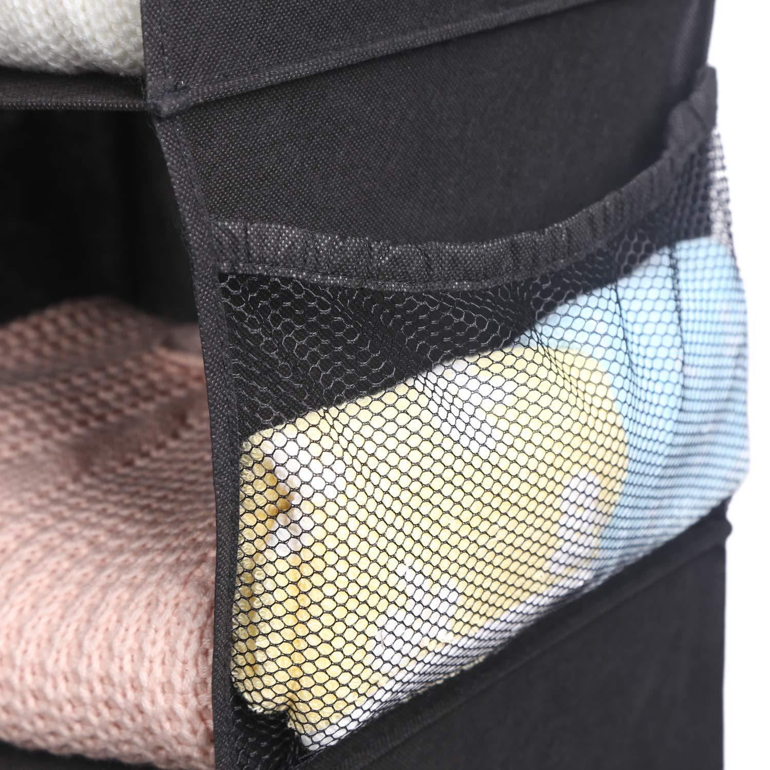 MAX Houser 4-Shelf Hanging Closet Organizer, Space Saver, Cloth Hanging Shelves with 2 Side Pockets, Foldable (Black)