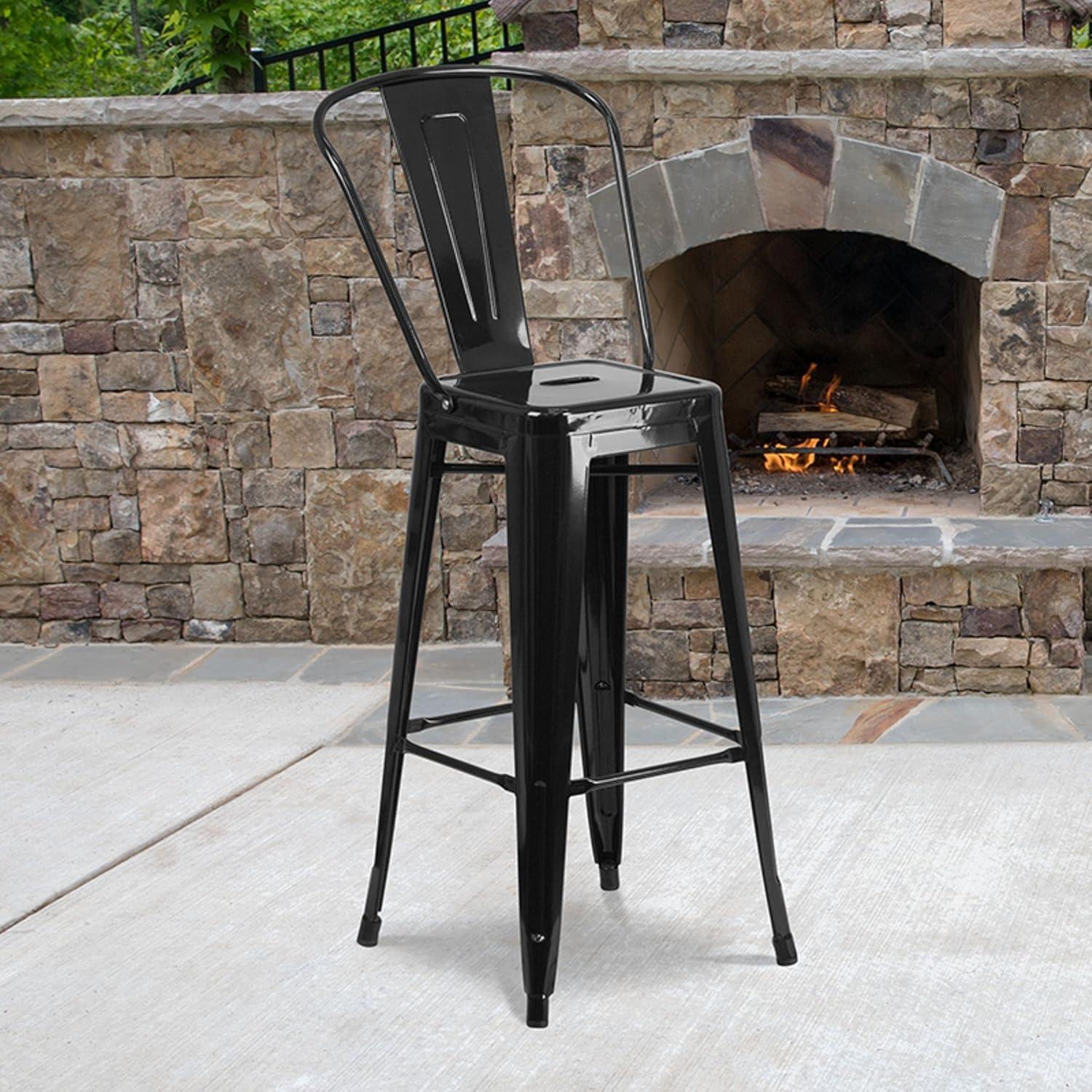 Flash Furniture Commercial Grade 4 Pack 30" High Black Metal Indoor-Outdoor Barstool with Removable Back