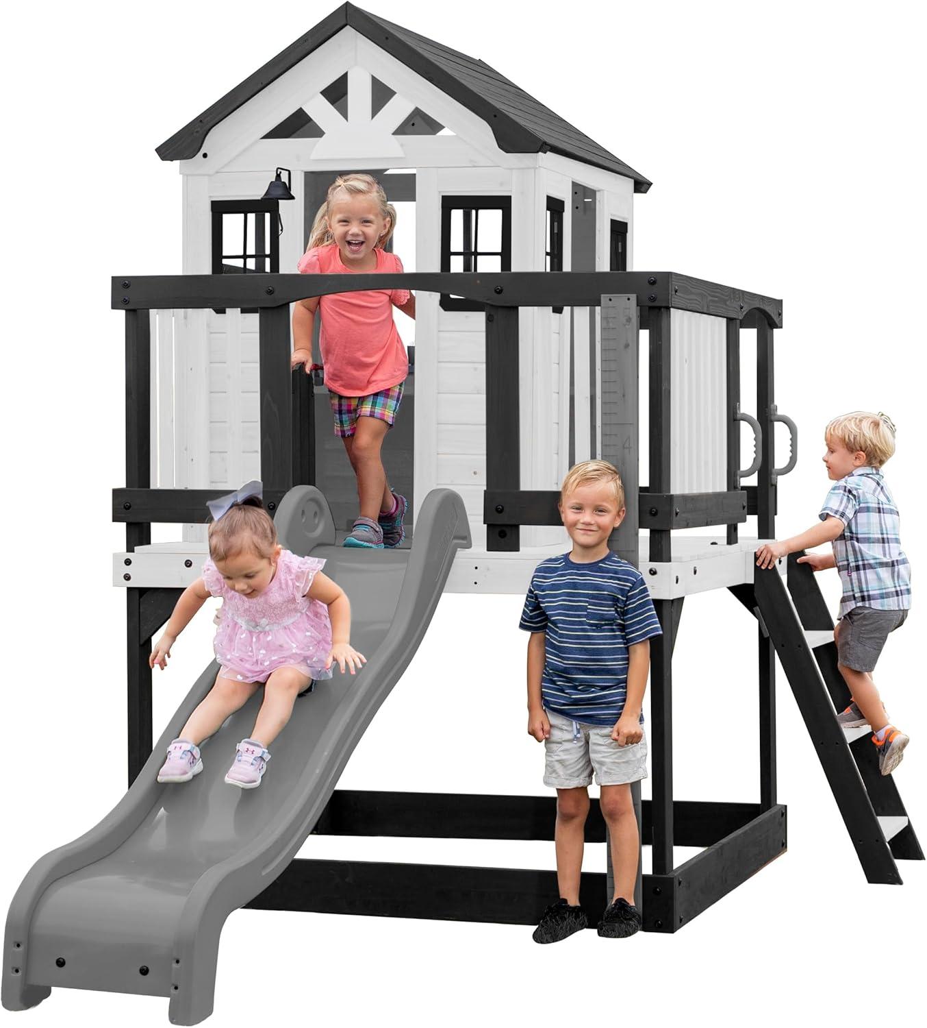 Sweetwater Heights White Cedar Playhouse with Slide and Ladder