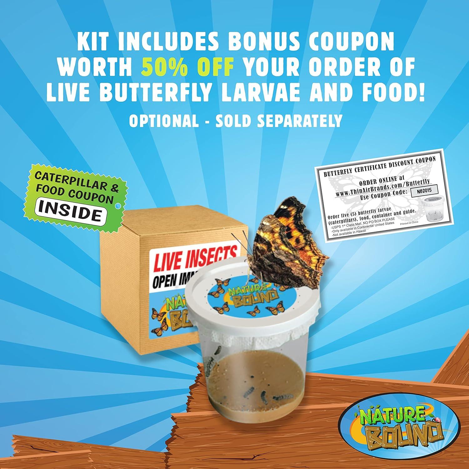 Nature Bound Butterfly Growing Kit - Live Caterpillar to Butterfly Project for Kids - Includes Voucher for Caterpillars, Green Pop-Up, Durable Nylon