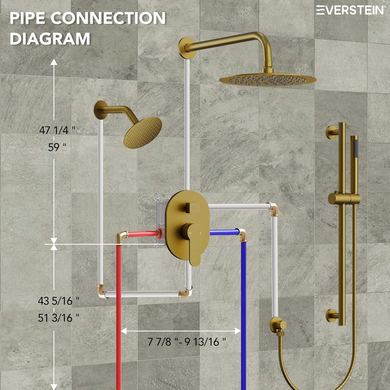 DualJetSpa 3-Function Round 10" & 6" Dual Shower Faucet System with Pressure Balancing Rough-In Valve