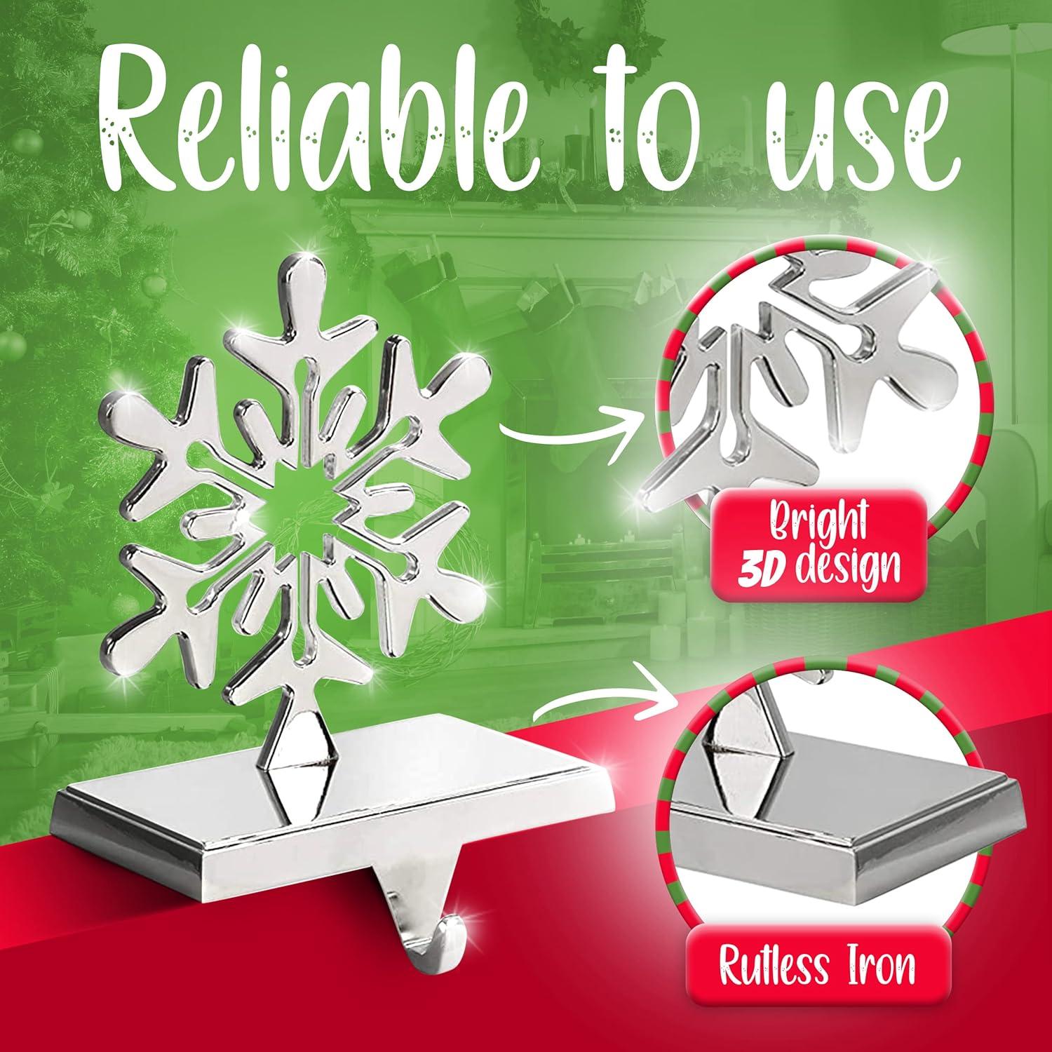 Season 4 Sparkles 4 Pieces Snowflake Stocking Holder Metal for Hanging Stockings