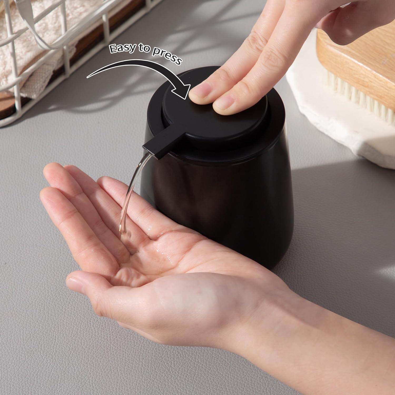 Black Ceramic Cylindrical Soap Dispenser with Easy Pump