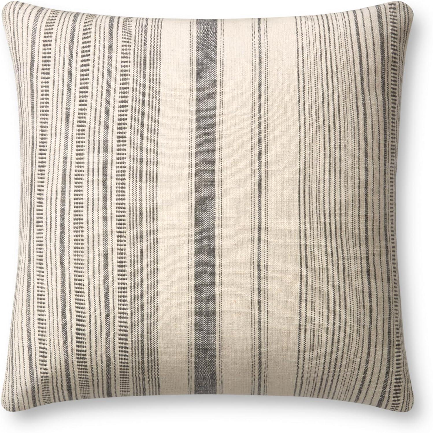 Ivory and Grey Striped Cotton 18'' x 18'' Pillow with Poly Insert