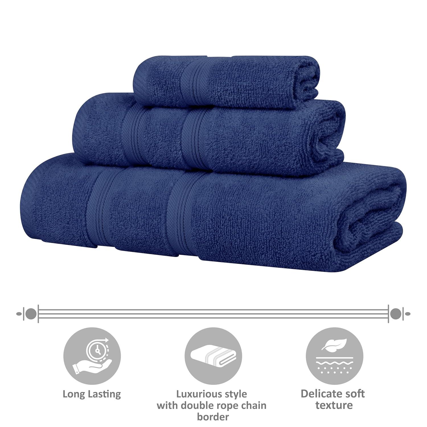 Superior Smart Dry 3-Piece Zero Twist Cotton Towel Set, Navy Blue