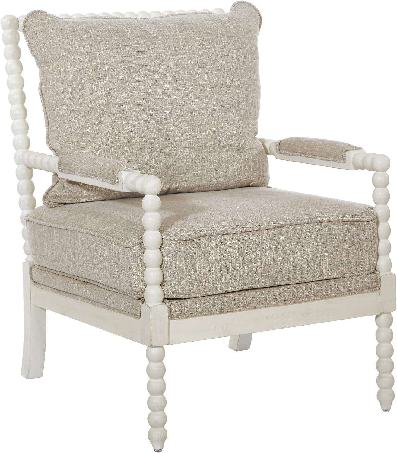 Kaylee Spindle Chair in Linen  White Fabric with Antique White Frame