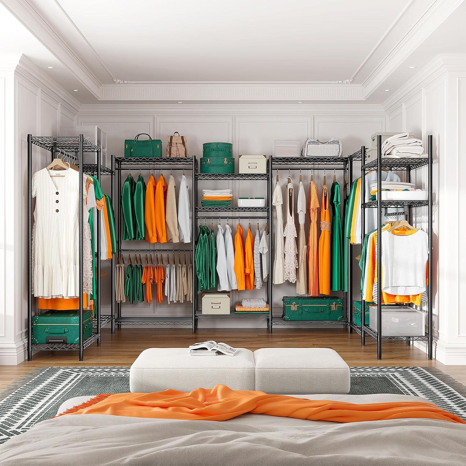 Raybee Clothes Rack Heavy Duty Load 840 LBS Adjustable Clothing Rack for Hanging Clothes,Metal Portable and Sturdy, 76.8" H x 68.8" W x 16.8" D Black