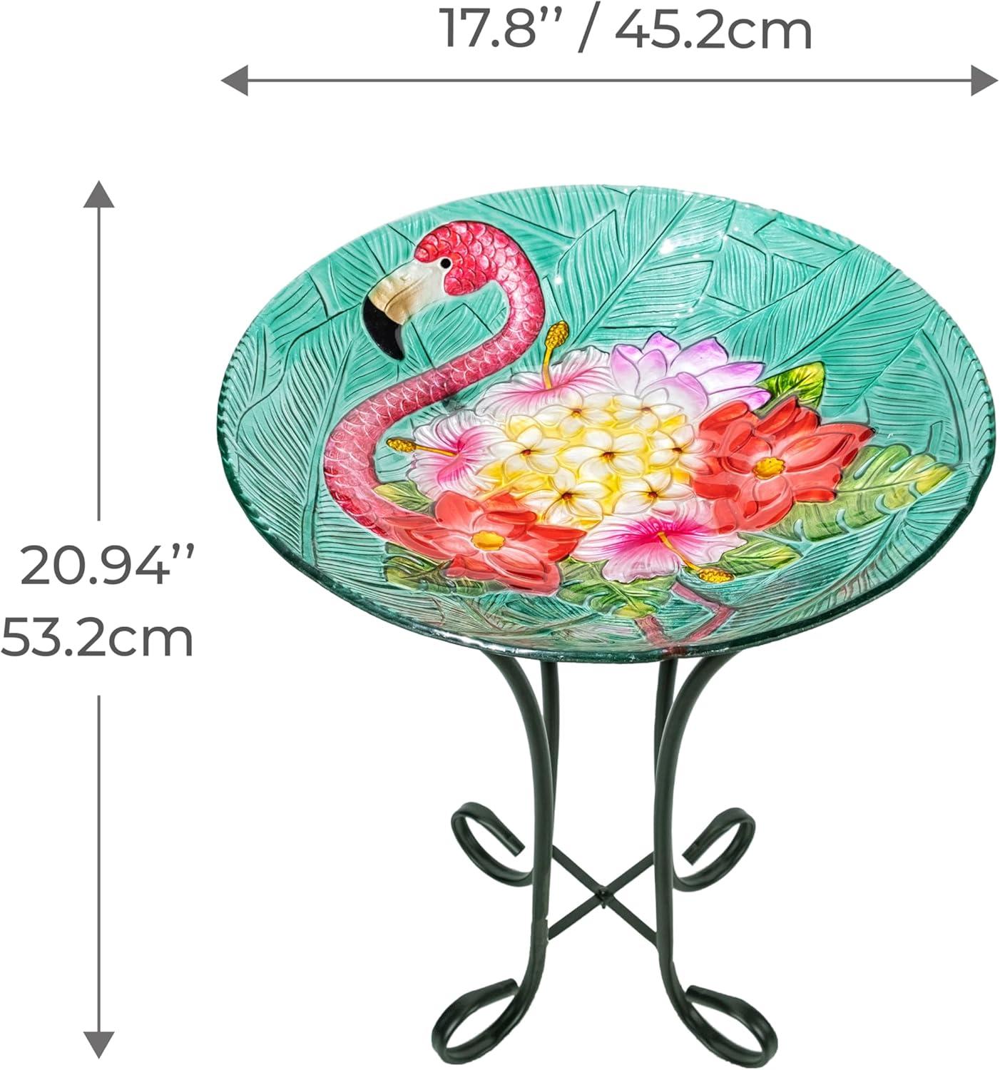 Teamson Home 17.8" Fusion Glass Birdbath with Metal Stand, Multi