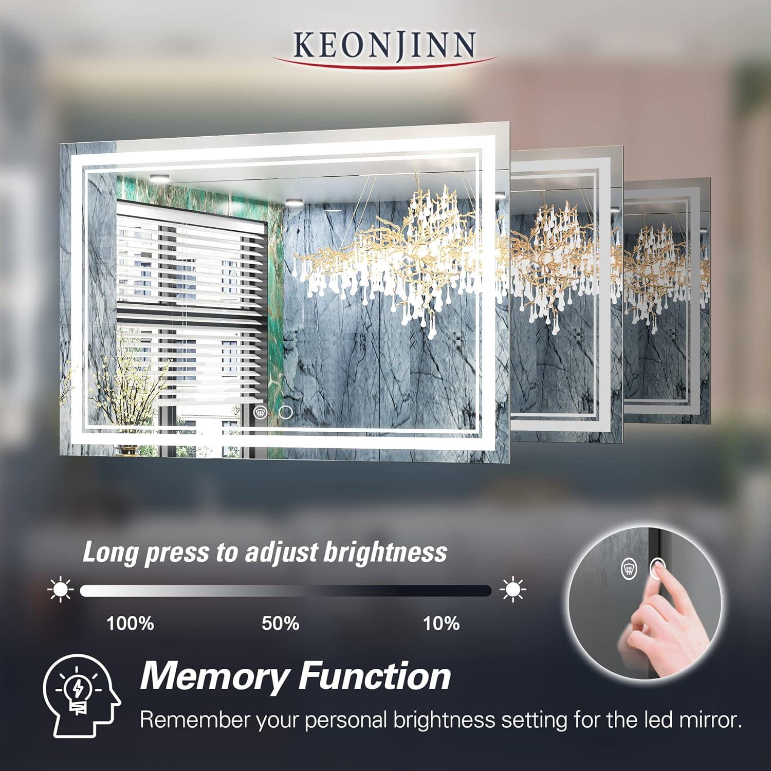 Keonjinn 84 x 32 Inch LED Bathroom Mirror with Lights 3 Color Temperature Frontlit Oversized Vanity Mirror Wall Mounted Anti-Fog, UL Listed LED Driver, Tempered Glass Dimmable Lighted Bathroom Mirror