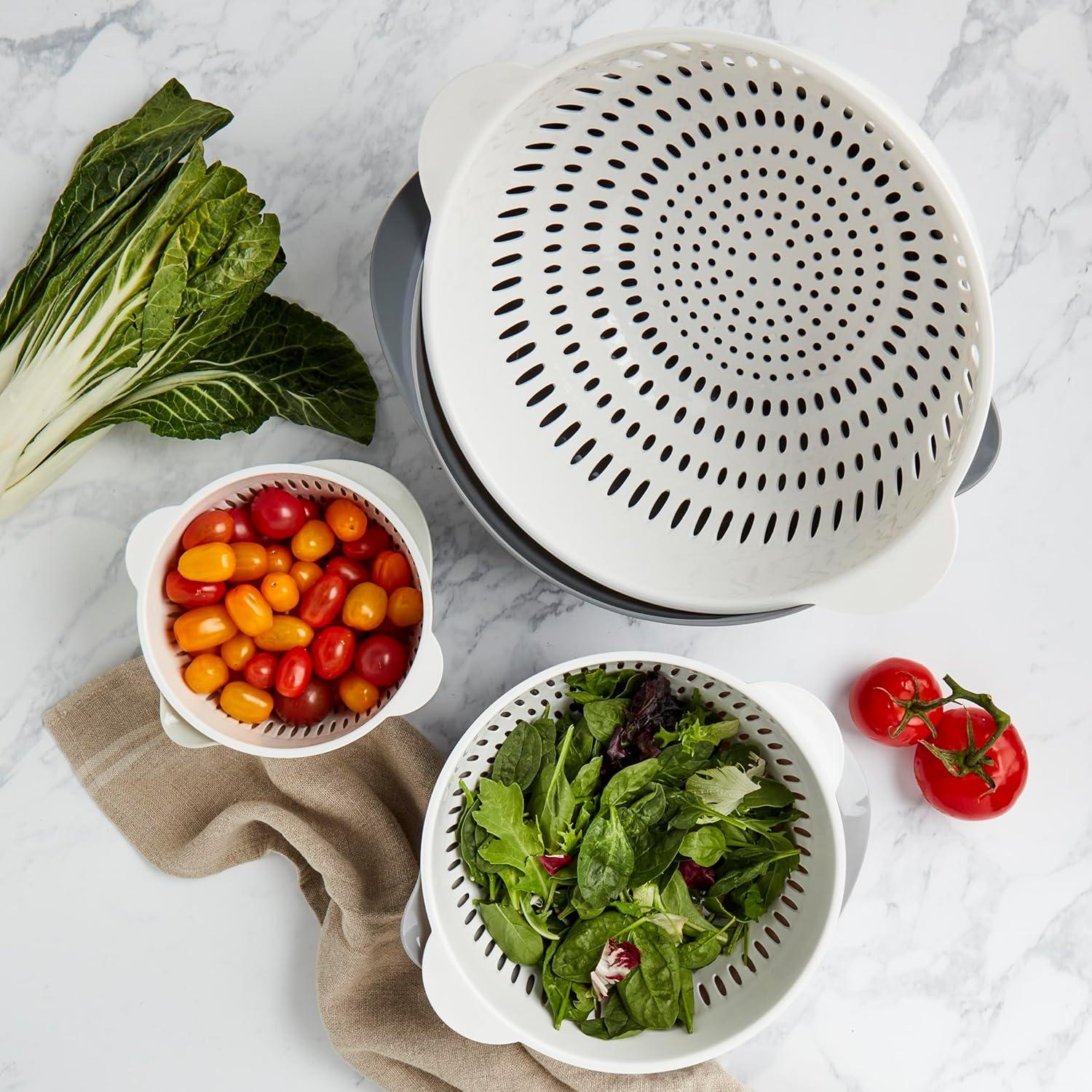 6 Piece Gray Plastic Mixing Bowls and Colanders Set