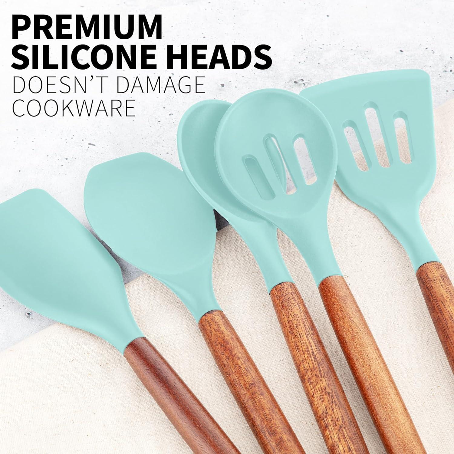 Zulay Kitchen Zulay Kitchen 5 Piece Silicone Utensils Set With Authentic Acacia Wood Handles - Dark Blue