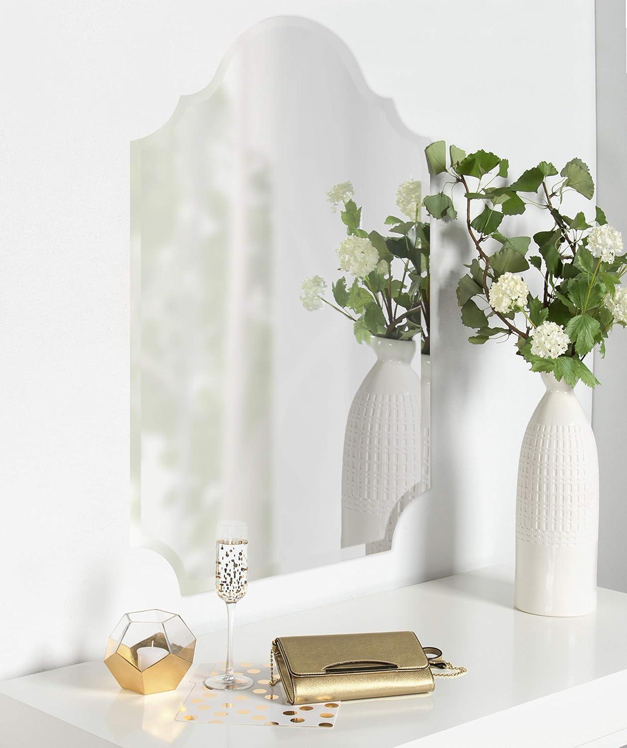 Elegant Frameless Scalloped Arch Wall Mirror, 24 x 36 Silver