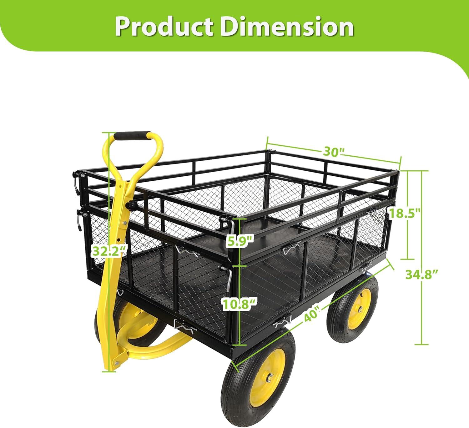 Heavy Duty Black and Yellow Steel Garden Cart with Mesh Sides