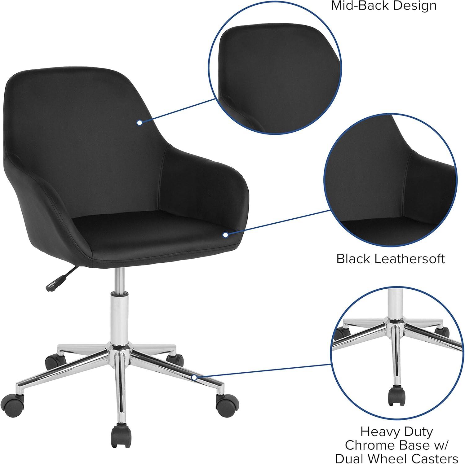 Black LeatherSoft Mid-Back Ergonomic Swivel Task Chair