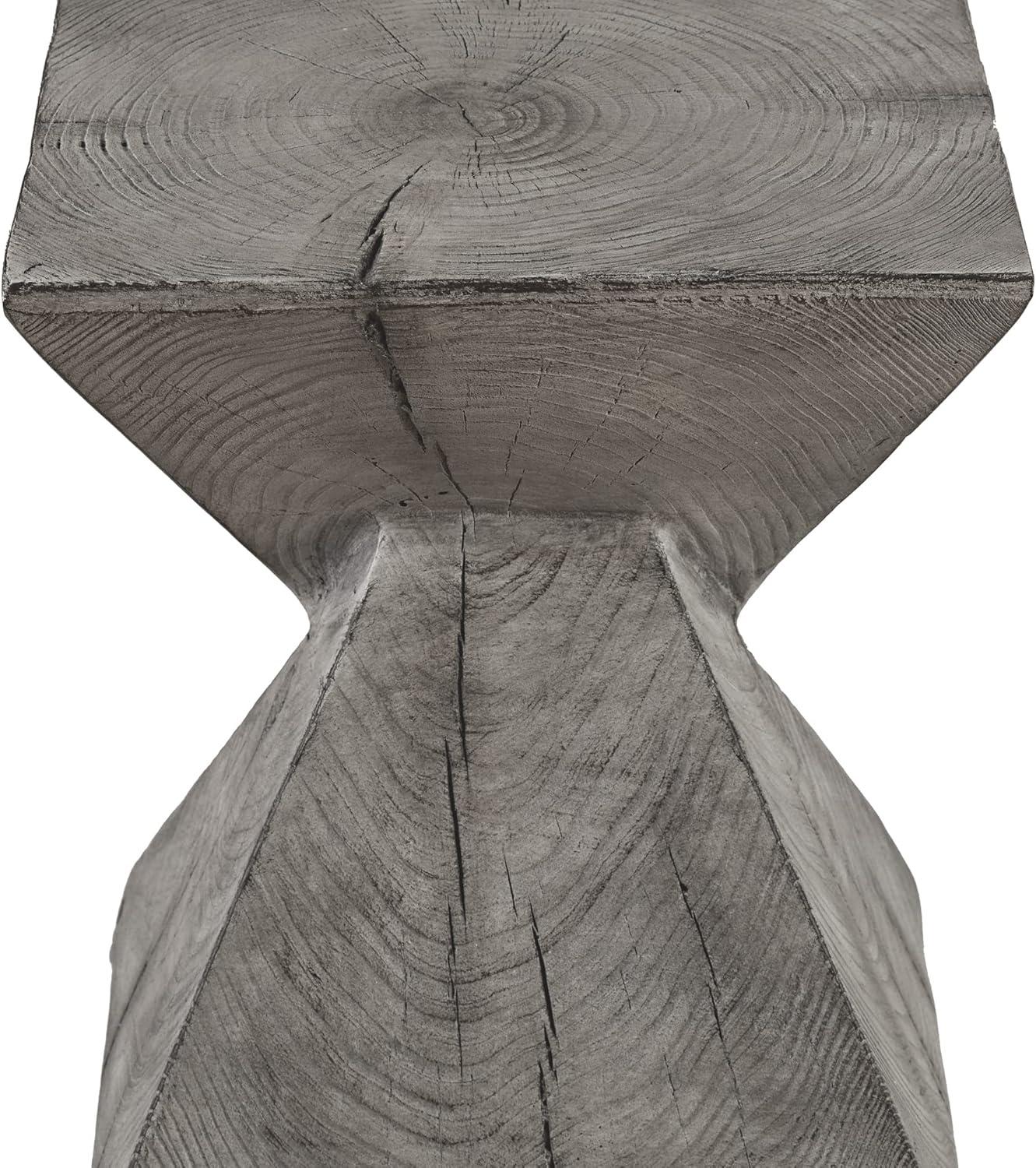 Light Grey Faux Wood Concrete Hourglass End Table