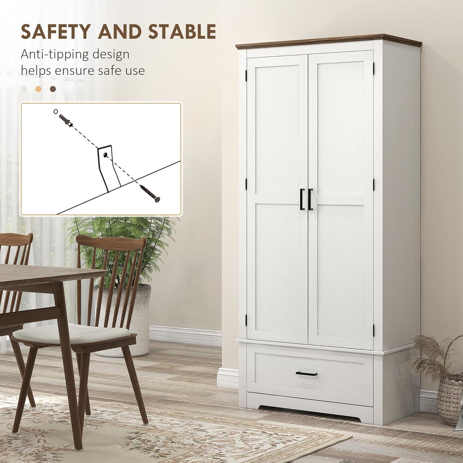 HOMCOM 69" Tall Farmhouse Kitchen Pantry Storage Cabinet with Drawer and Adjustable Shelves, Black