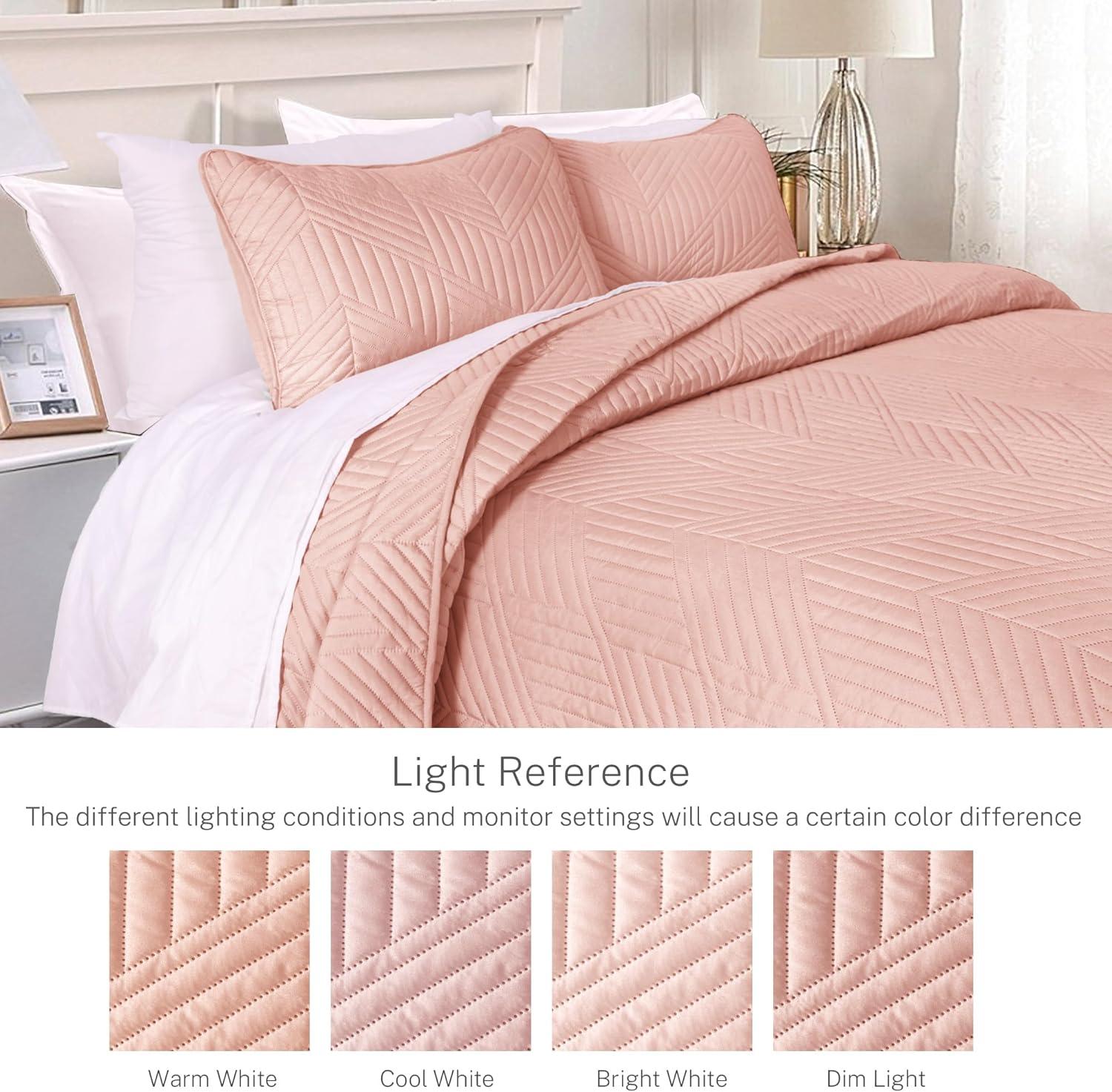 Blush Pink Twin Microfiber Reversible Quilt Set