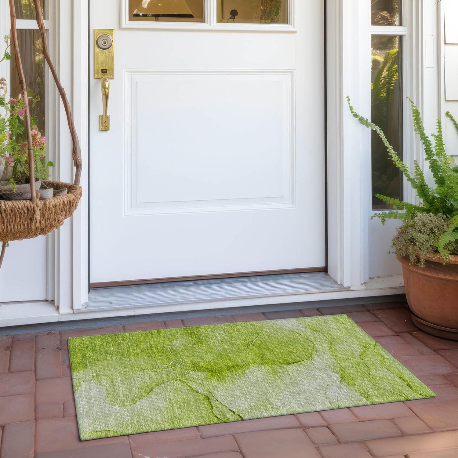 Green Synthetic Flat Woven Washable Rectangular Rug