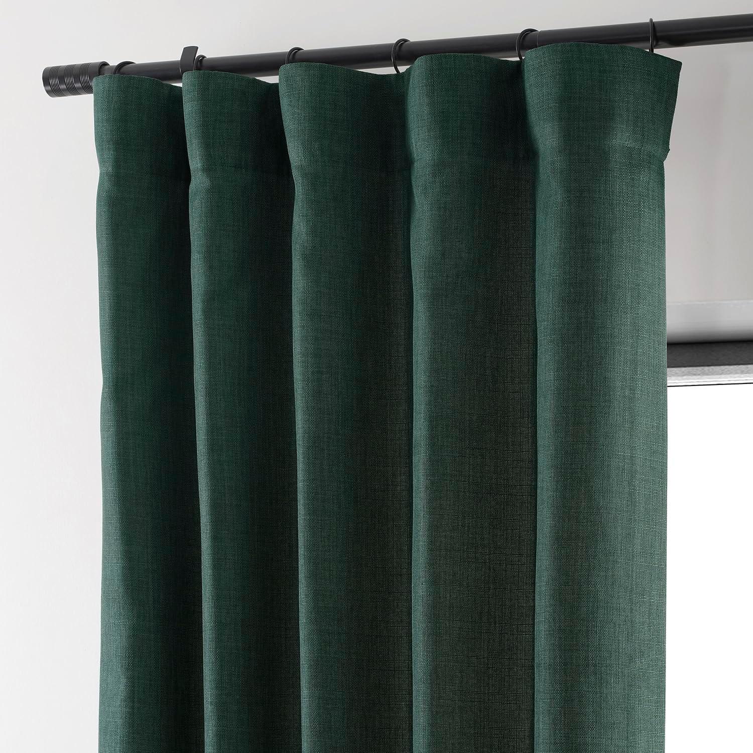 HPD Half Price Drapes Empire Green Italian Faux Linen Room Darkening Curtains with Rod Pocket - 1 Panel - Window Curtains for Living Room & Curtains for Bedroom, 50W X 108L