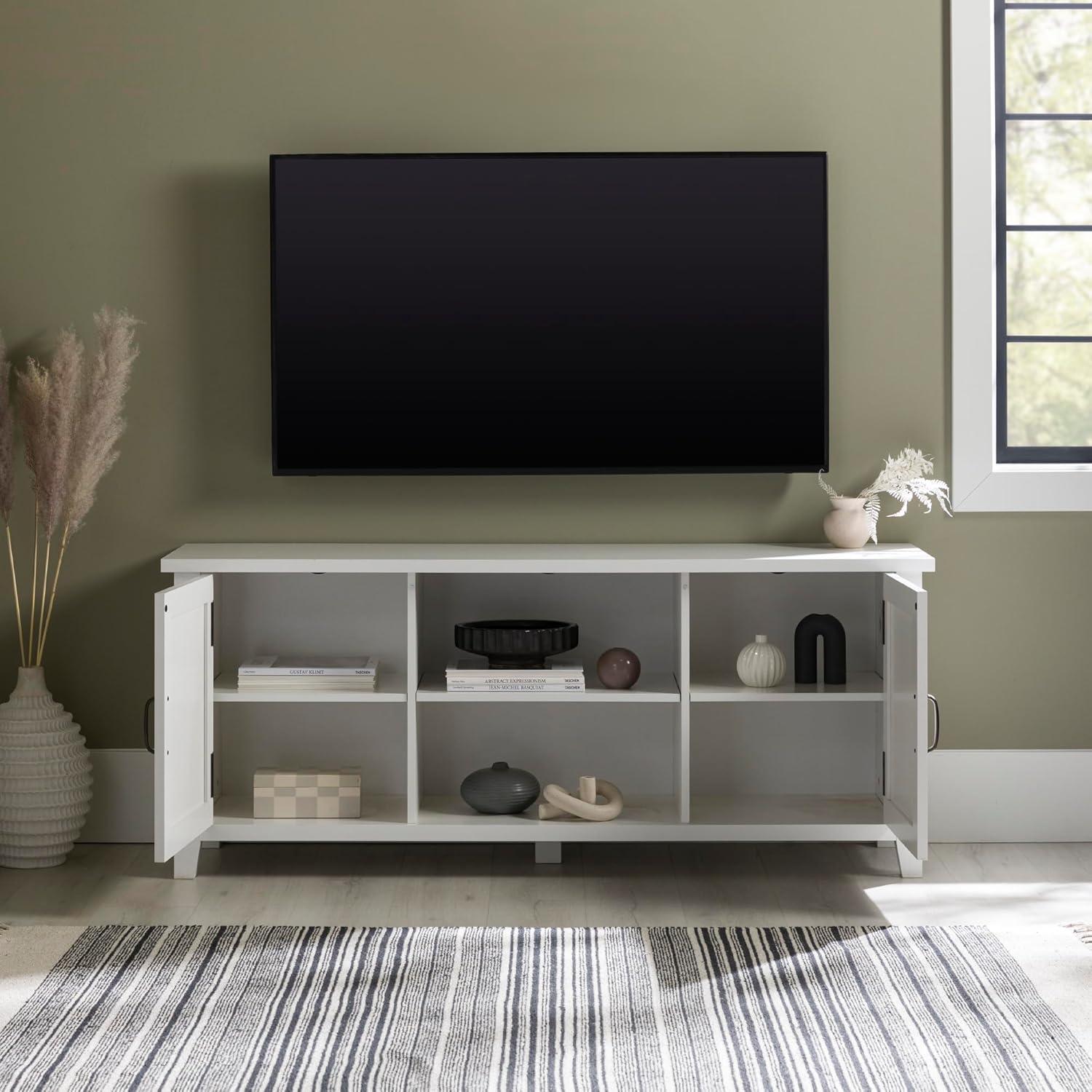 Walker Edison Transitional Grooved-Door TV Stand for TVs up to 65”, White
