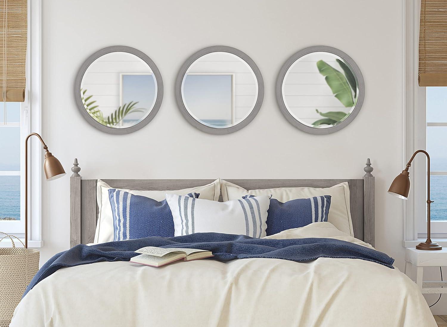 18" x 18" Hogan Round Framed Decorative Wall Mirror Gray - Kate & Laurel All Things Decor