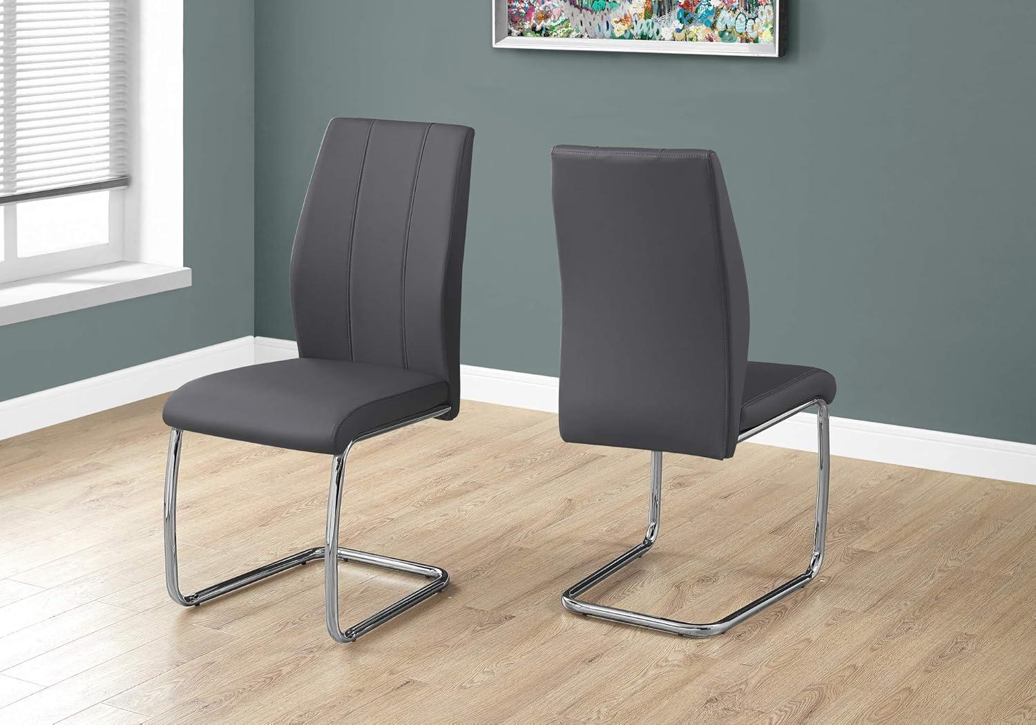 Dining Chair Set Of 2 Side Upholstered Kitchen Pu Faux Leather Look Grey Chrome