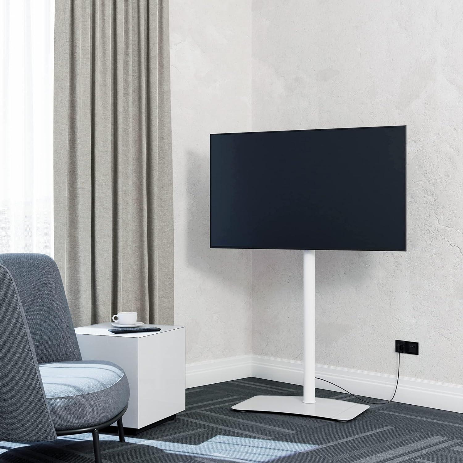 SONOROUS TV Stand PL2800 WHT for Up to 65 Inches TV - Floor Stand TV Bracket for LCD, LED & Flat Screen - Fixed TV Stand with Tempered Glass Base, 45 Degree Swivel & Wire Management - White